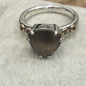 Pandora Sterling 14k dots Smokey stone statement ring